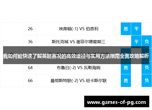 我如何能快速了解英超赛况的高效途径与实用方法指南全面攻略解析